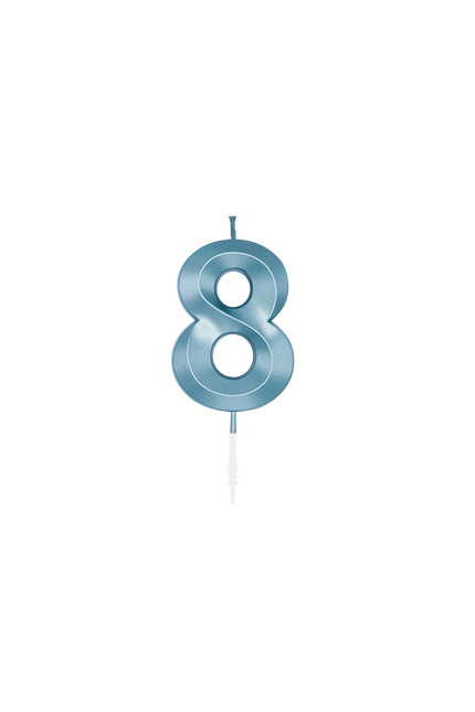 Candela “8 anni” blu metallizzato, 6 cm