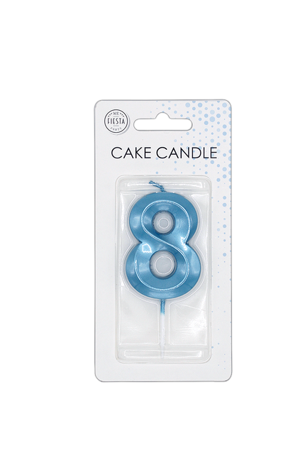 Candela “8 anni” blu metallizzato, 6 cm