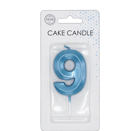Candela “9 anni” blu metallizzato, 6 cm