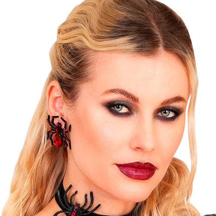 ORECCHINI RAGNO CON PIETRE ROSSE E STRASS