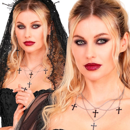 COLLANA CON CROCI NERA