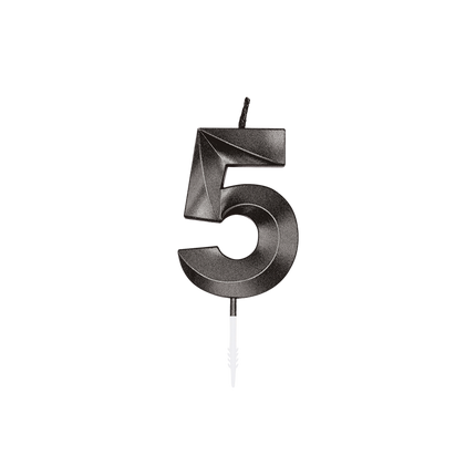 Candela “5 anni” nera metallizzata, 6 cm