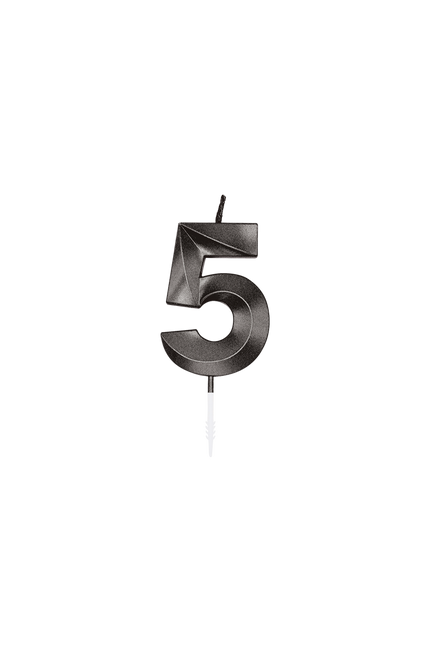 Candela “5 anni” nera metallizzata, 6 cm