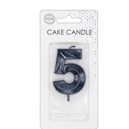 Candela “5 anni” nera metallizzata, 6 cm