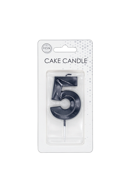 Candela “5 anni” nera metallizzata, 6 cm