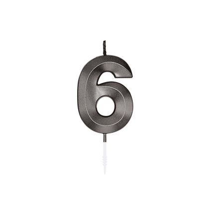 Candela “6 anni” nera metallizzata, 6 cm