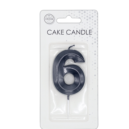 Candela “6 anni” nera metallizzata, 6 cm