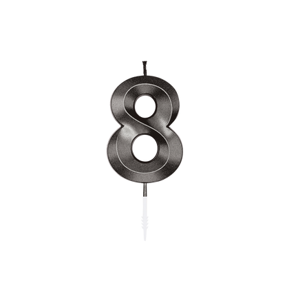 Candela “8 anni” nera metallizzata, 6 cm