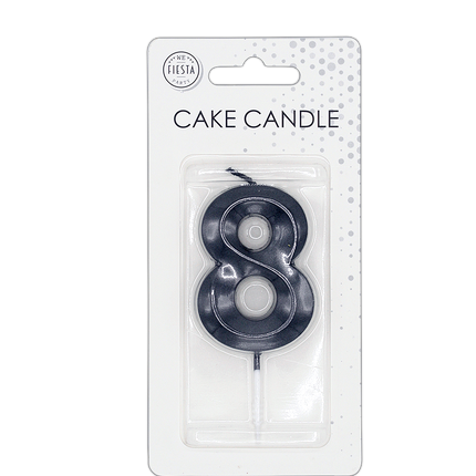 Candela “8 anni” nera metallizzata, 6 cm