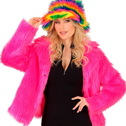 Cappotto di pelliccia Peluche Donna Rosa Neon