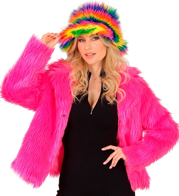 Cappotto di pelliccia Peluche Donna Rosa Neon
