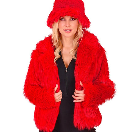 Cappotto di pelliccia da donna in peluche rosso
