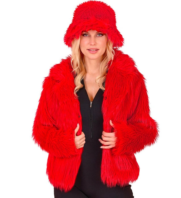 Cappotto di pelliccia da donna in peluche rosso