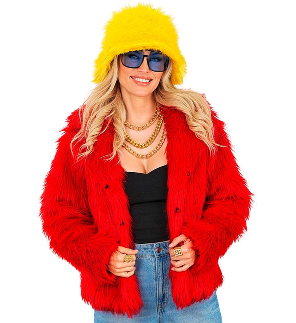 Cappotto di pelliccia da donna in peluche rosso