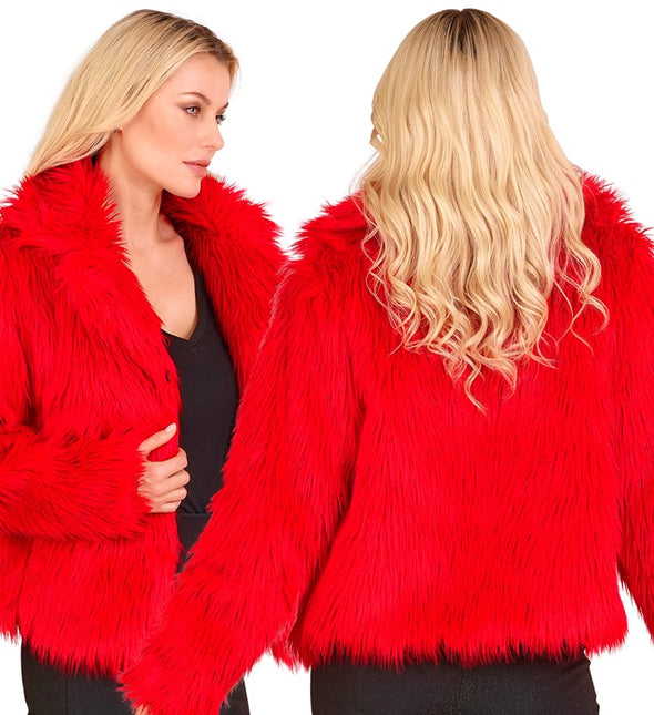 Cappotto di pelliccia da donna in peluche rosso