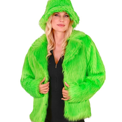 Cappotto di pelliccia Peluche Verde Neon Donna