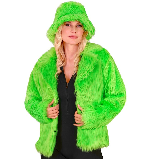 Cappotto di pelliccia Peluche Verde Neon Donna