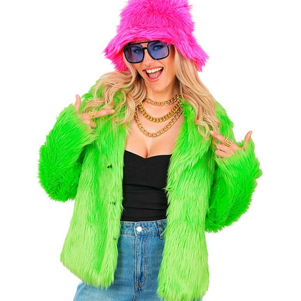 Cappotto di pelliccia Peluche Verde Neon Donna