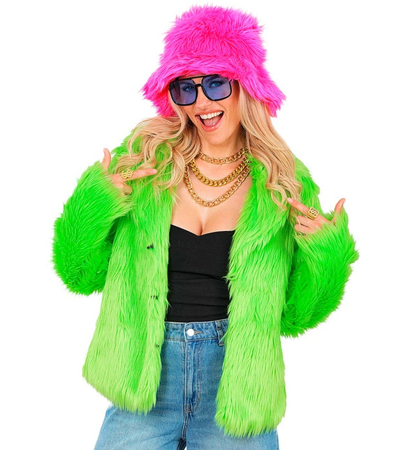 Cappotto di pelliccia Peluche Verde Neon Donna