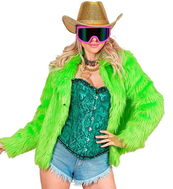 Cappotto di pelliccia Peluche Verde Neon Donna