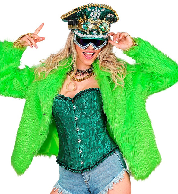 Cappotto di pelliccia Peluche Verde Neon Donna