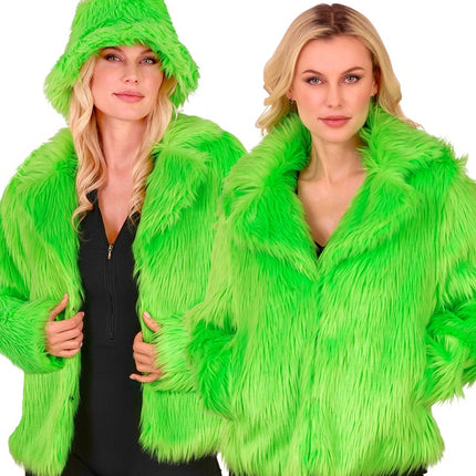 Cappotto di pelliccia Peluche Verde Neon Donna