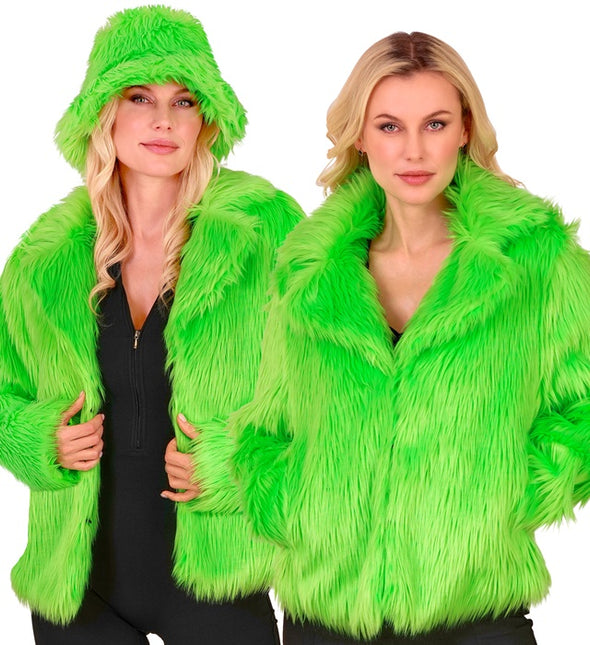 Cappotto di pelliccia Peluche Verde Neon Donna