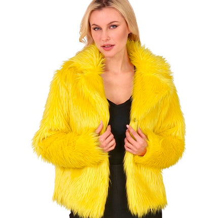 Cappotto di pelliccia peluche da donna giallo