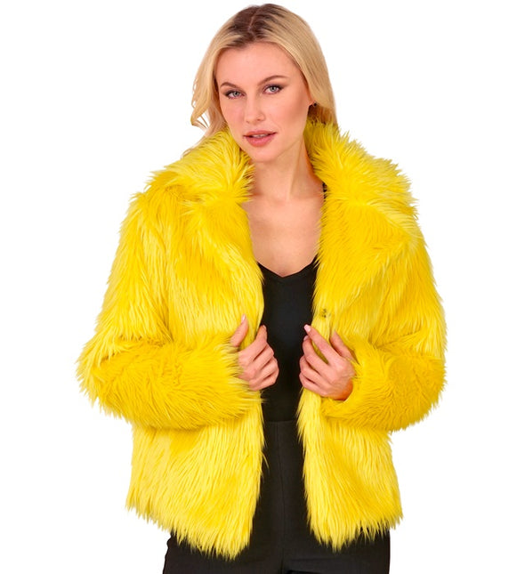 Cappotto di pelliccia peluche da donna giallo