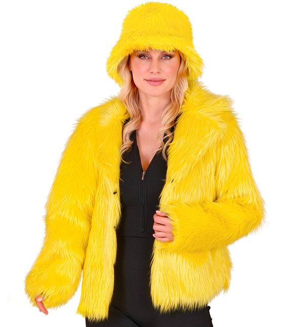 Cappotto di pelliccia peluche da donna giallo