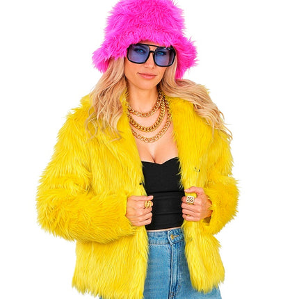 Cappotto di pelliccia peluche da donna giallo