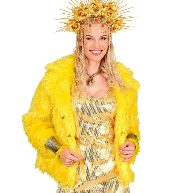 Cappotto di pelliccia peluche da donna giallo