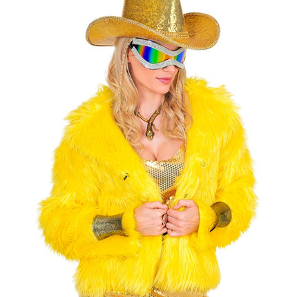 Cappotto di pelliccia peluche da donna giallo