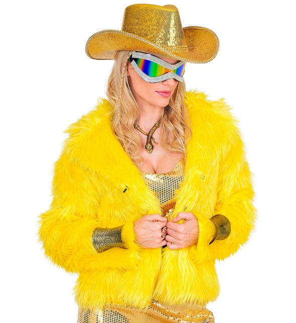 Cappotto di pelliccia peluche da donna giallo