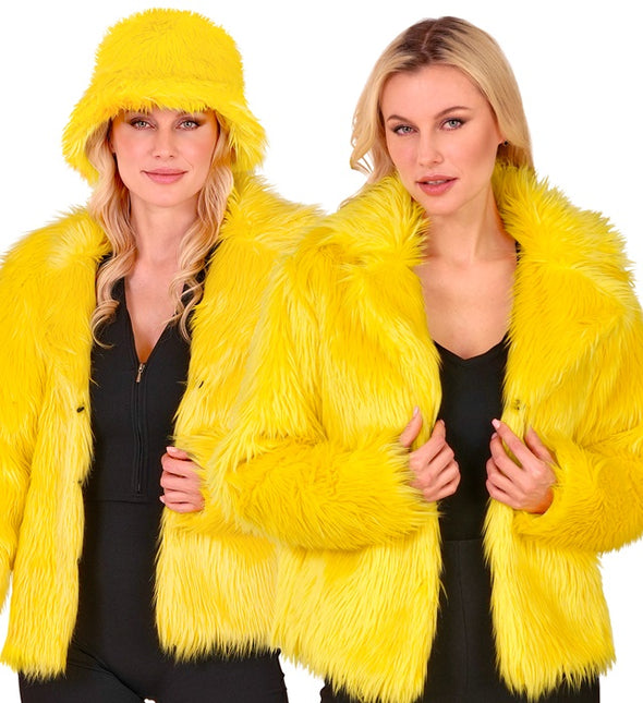 Cappotto di pelliccia peluche da donna giallo