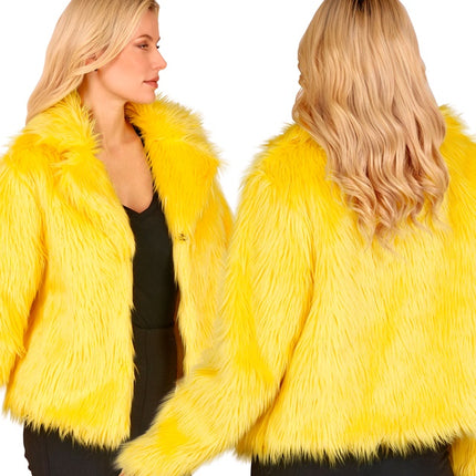 Cappotto di pelliccia peluche da donna giallo