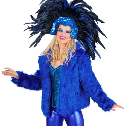 Cappotto di pelliccia peluche blu da donna