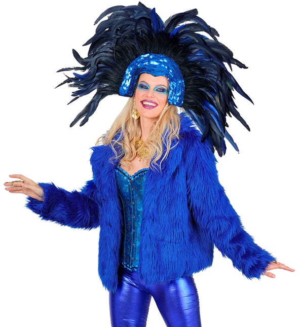 Cappotto di pelliccia peluche blu da donna