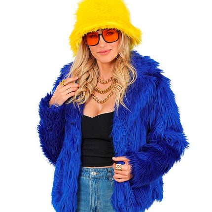 Cappotto di pelliccia peluche blu da donna