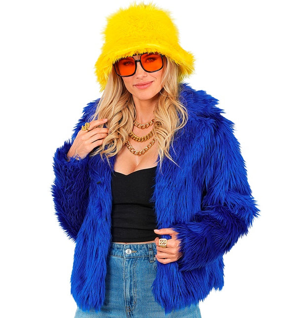 Cappotto di pelliccia peluche blu da donna