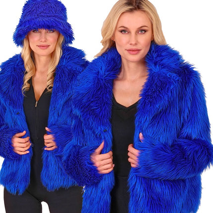 Cappotto di pelliccia peluche blu da donna