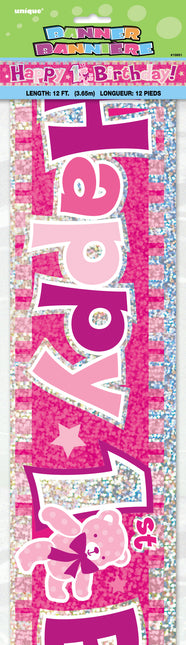 Striscione di Buon 1° Compleanno Rosa, 12 piedi