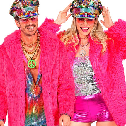 Cappotto di pelliccia Plush Rosa Neon