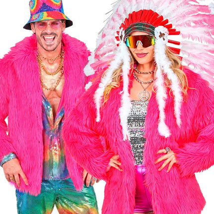 Cappotto di pelliccia Plush Rosa Neon