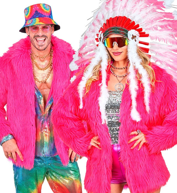 Cappotto di pelliccia Plush Rosa Neon