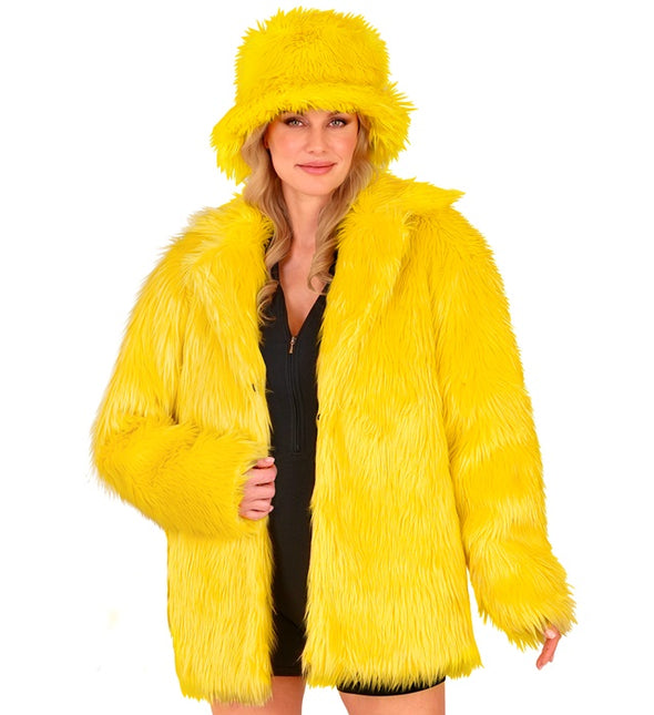 Cappotto di pelliccia in peluche giallo