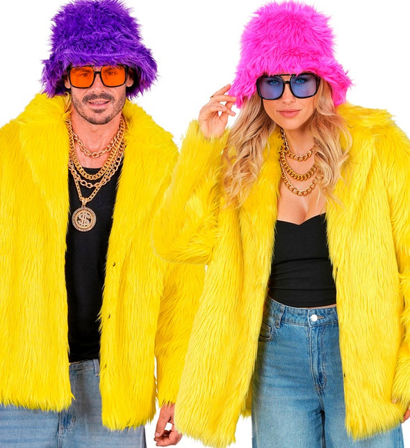 Cappotto di pelliccia in peluche giallo