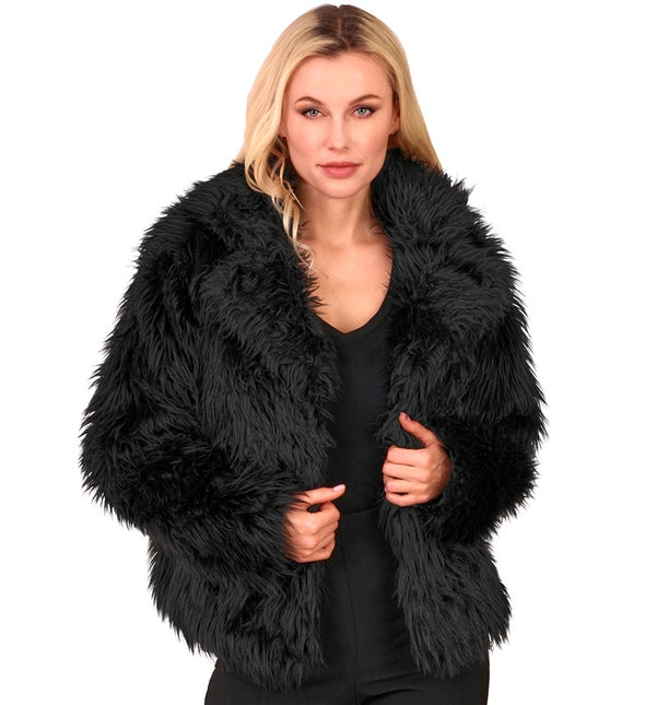 Cappotto di pelliccia in peluche da donna nero