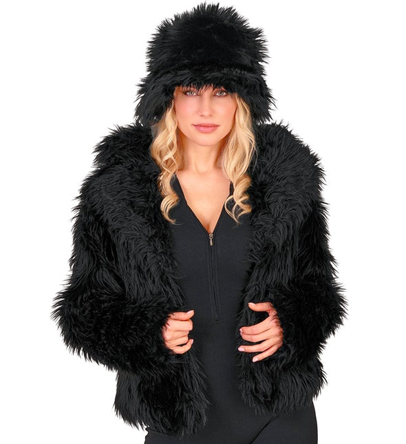 Cappotto di pelliccia in peluche da donna nero