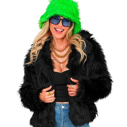 Cappotto di pelliccia in peluche da donna nero